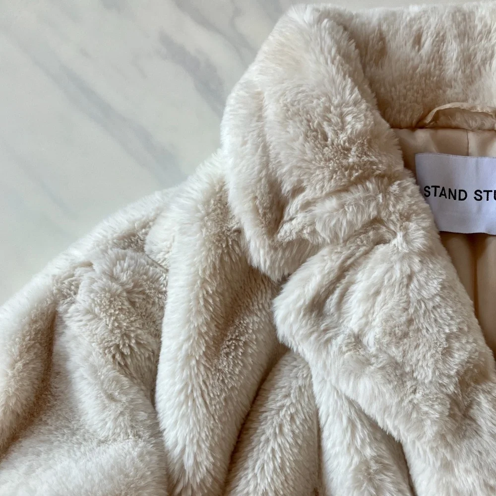 Stand Studio White Faux Fur Jacket EU42 8 10 12 Large - Picture 4 of 8